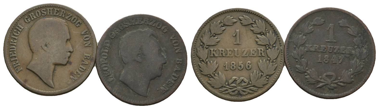  Altdeutschland, 2 Kleinmünzen 1856/1847   