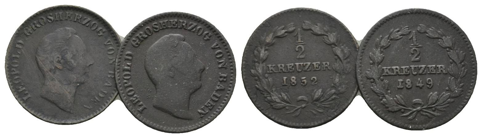  Altdeutschland, 2 Kleinmünzen 1852/1849   