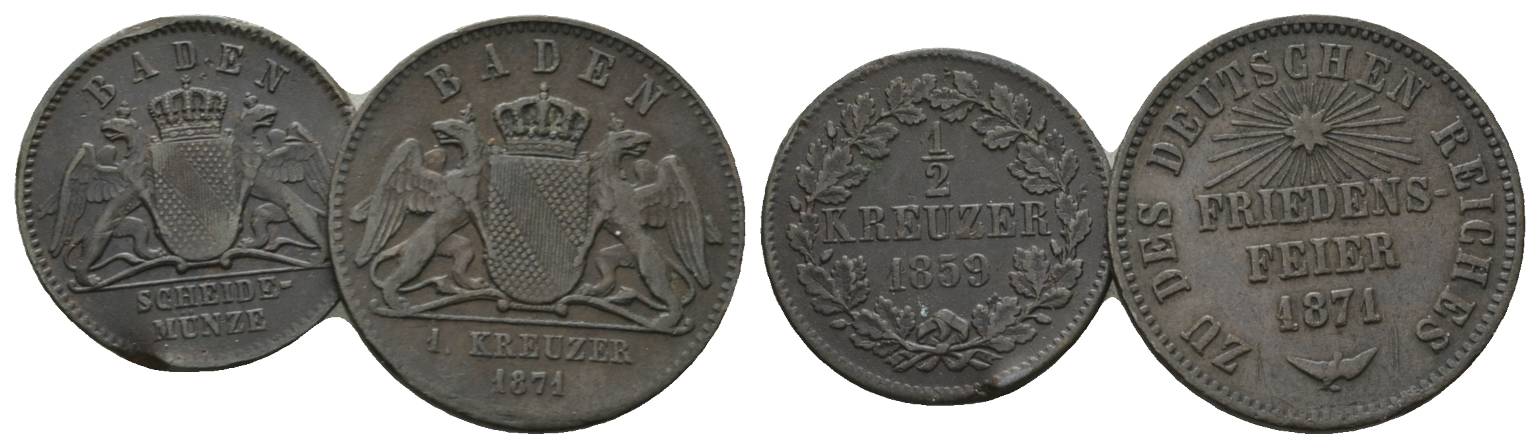  Altdeutschland, 2 Kleinmünzen 1859/1871   