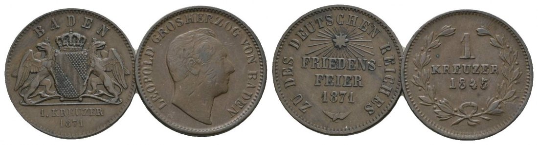  Altdeutschland, 2 Kleinmünzen 1871/1845   