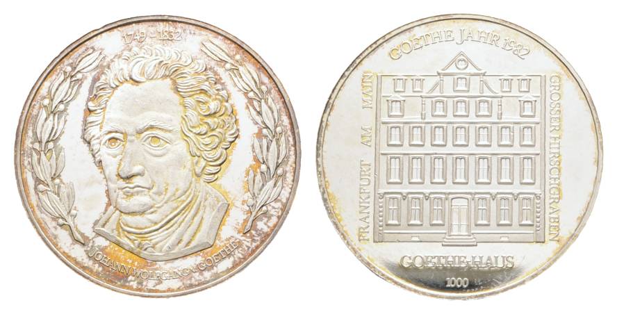  Medaille 1982, Johann Wolfgang Goethe; AG 1.000, 20,04 g, Ø 38 mm   