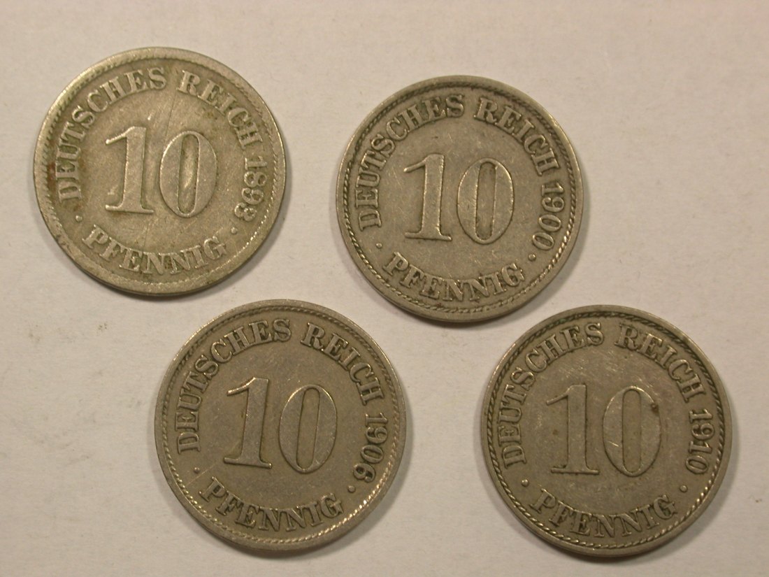  HOT-Lot KR  10 Pfennig 1893 - 1910  4 Münzen  Originalbilder   