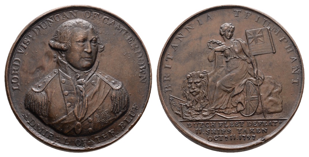  Linnartz GB, Bronzemedaille 1797, von Wyon. Auf die Schlacht bei Camperdown. Eimer 887, 38 mm,   