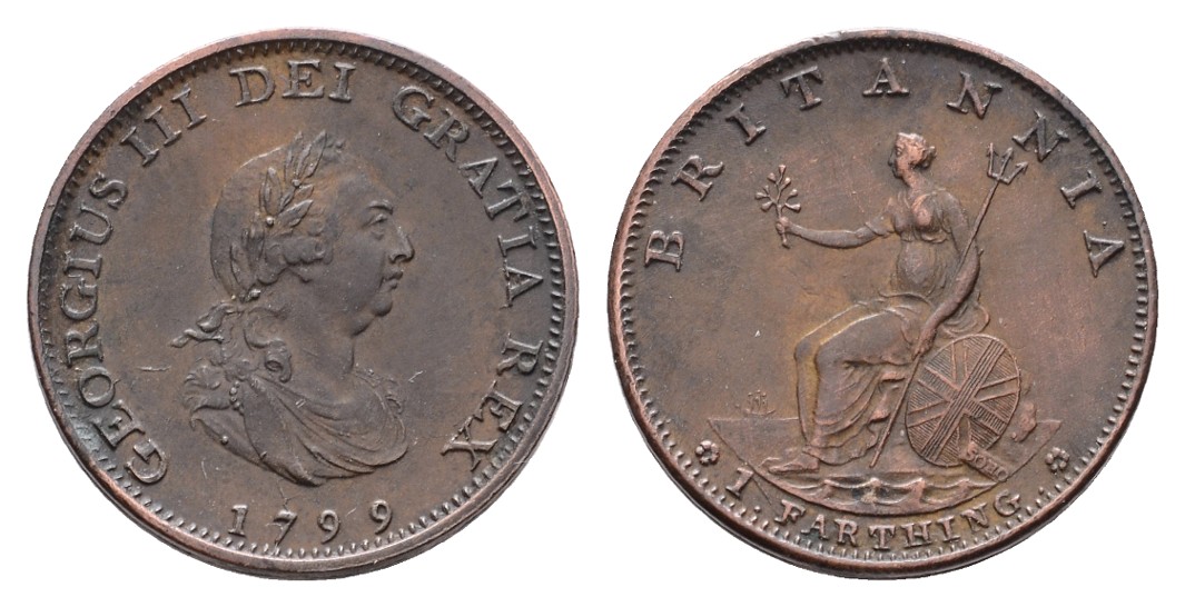  Linnartz Großbritannien, Georg III., Farthing 1799,  S. 3779, vz   