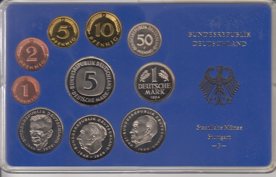 KMS BRD 1984 F --12,88 DM Spiegelglanz Orginal