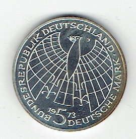  5 DM Deutschland 1973 J (Kopernikus) (g1257) stgl   