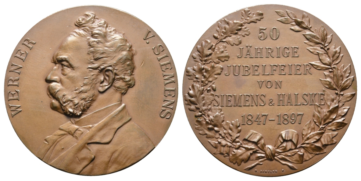  v. Siemens, Werner; 50 Jahre Siemens & Halske, Bronzemedaille 1897; 54,00 g, Ø 50 mm   
