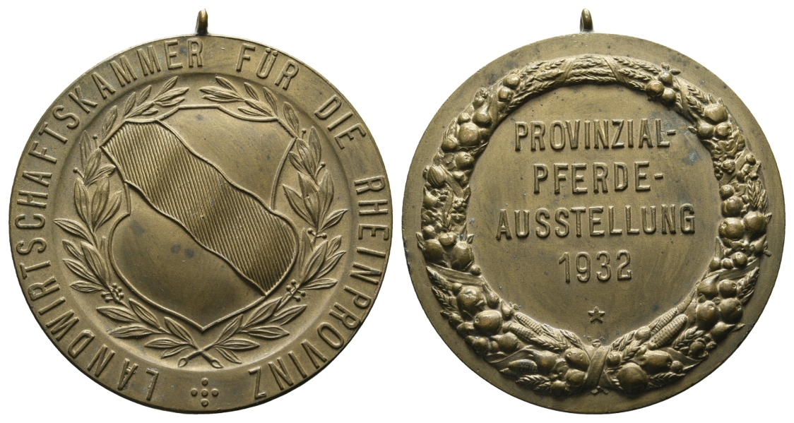  Rheinprovinz - Pferdeausstellung, tragbare Bronzemedaille 1932; 49,60 g, Ø 50 mm   