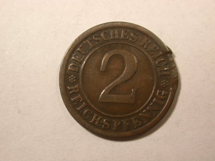  D04  Weimar  2 Reichspfennig 1925 F Randfehler Belegstück  Orginalbilder   