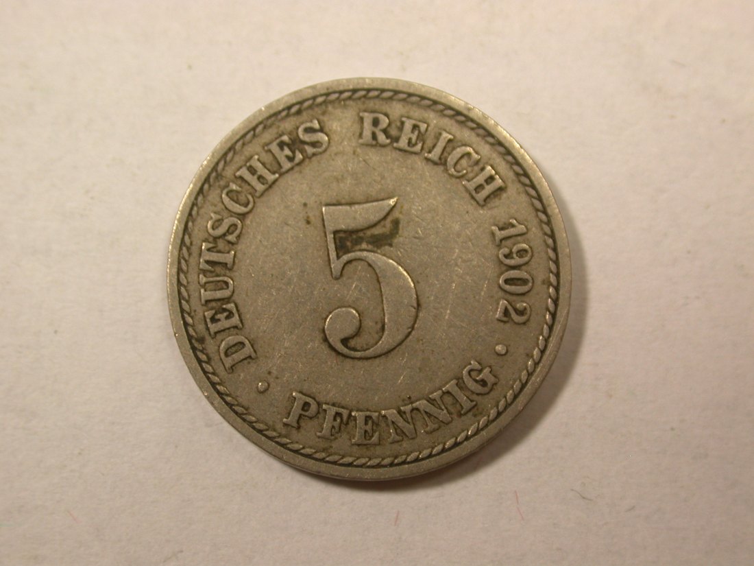  D04  KR 5 Pfennig 1902 A in ss    Orginalbilder   