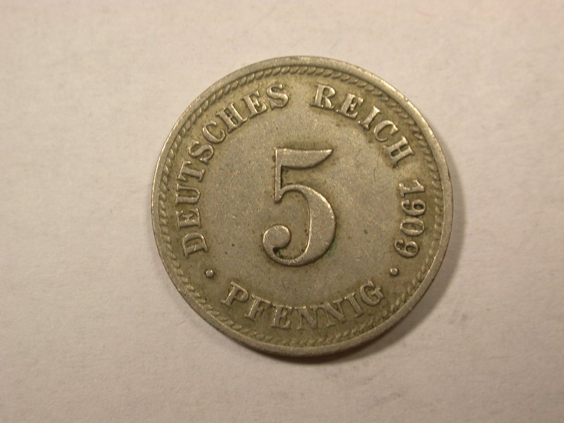  D04  KR  5 Pfennig 1909 D in ss+    Orginalbilder   