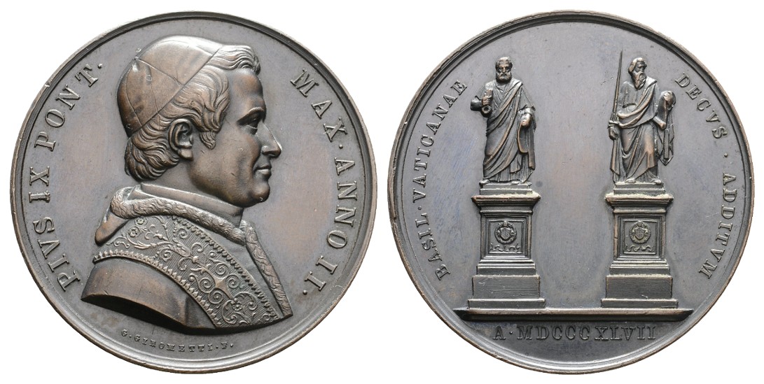  Linnartz Vatikan, Pius IX. Bronzemed. 1847, von Girometti, 44 mm, vz +   