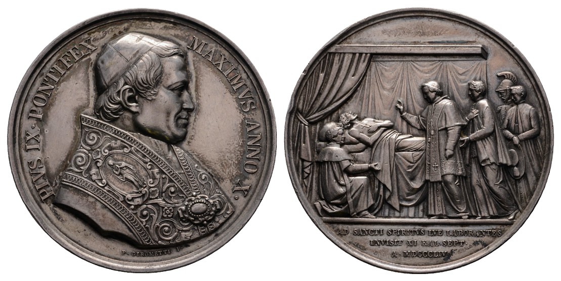 Linnartz Vatikan, Pius IX. Silbermed. 1854, von Girometti, 43 mm, 34,94 Gr., kl. Rdf, vz   