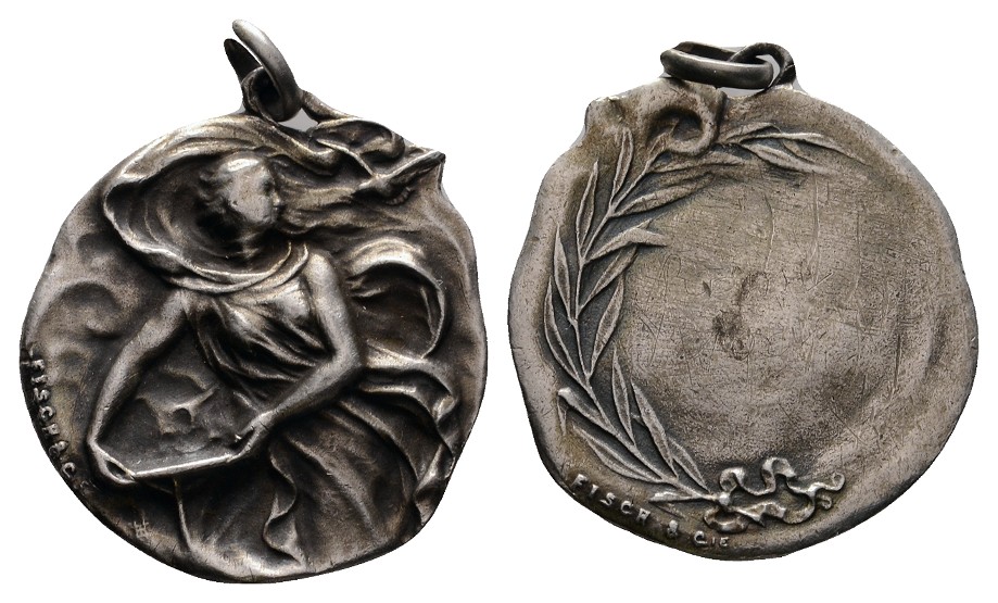  Linnartz JUGENDSTIL, Tragb. versilb. Medaille o.J., (v. Fisch & Cie.)  27 mm, vz   