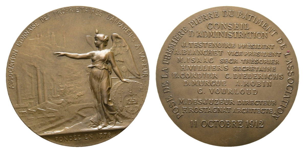  Frankreich, Medaille 1912; Bronze, 95,47 g, Ø 58 mm   