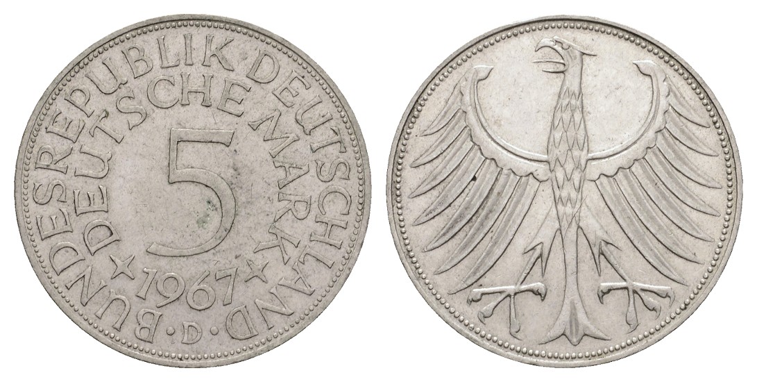  Linnartz Bundesrepublik Deutschland Silberfünfer 1967 D vz +   