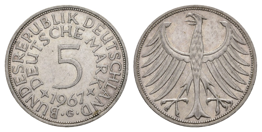  Linnartz Bundesrepublik Deutschland Silberfünfer 1967 G verschmutzt   