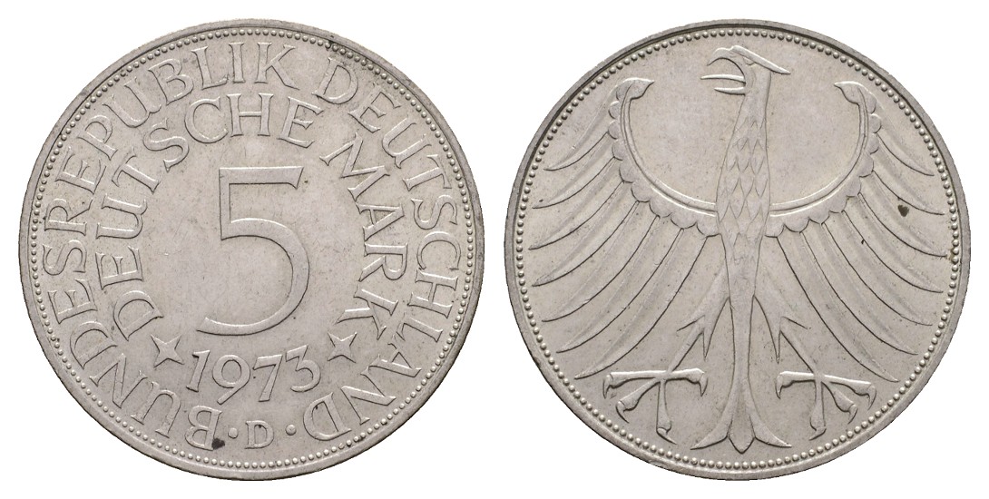  Linnartz Bundesrepublik Deutschland Silberfünfer 1973 D  vz   