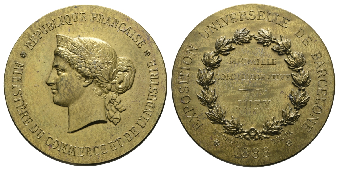  Frankreich, Bronzemedaille 1888; 100,77 g, Ø 60 mm   