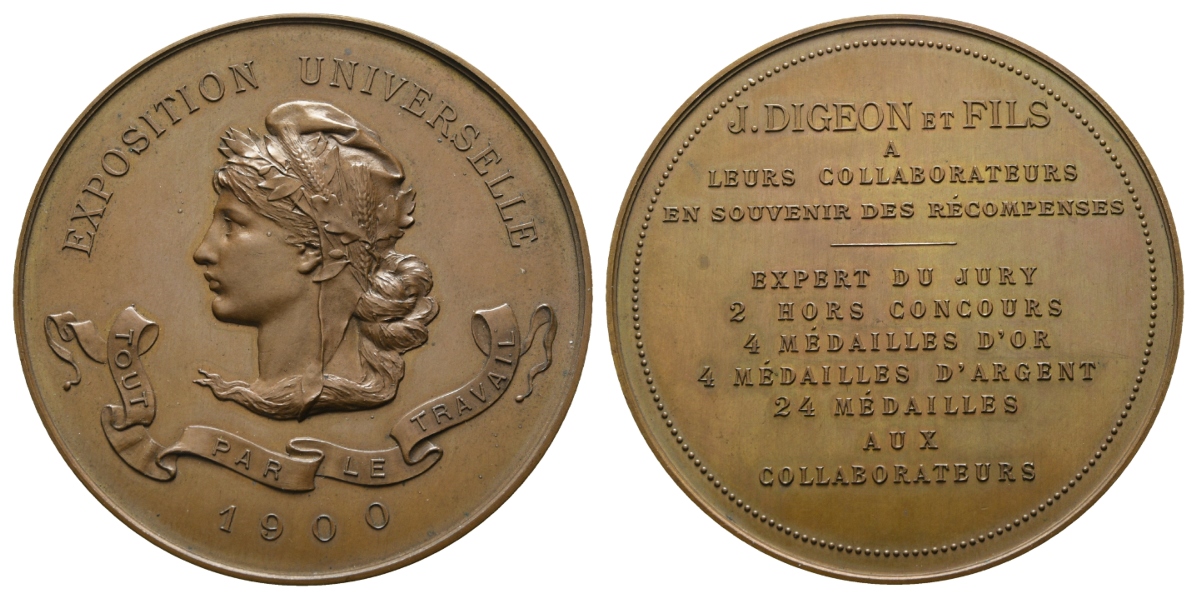  Frankreich, Bronzemedaille 1900; 67,38 g, Ø 61 mm   