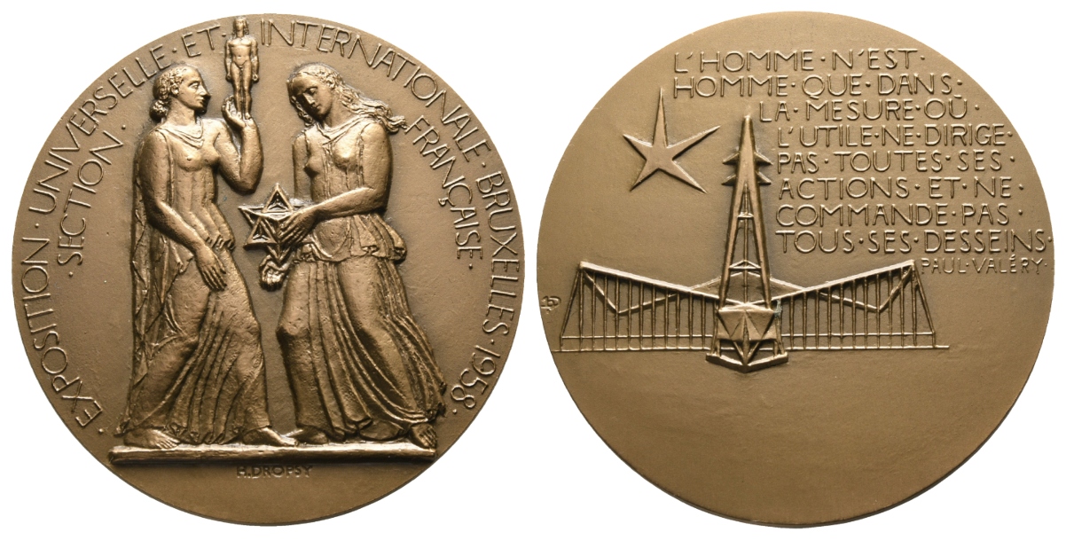  Frankreich, Bronzemedaille 1958; 167,42 g, Ø 71 mm   