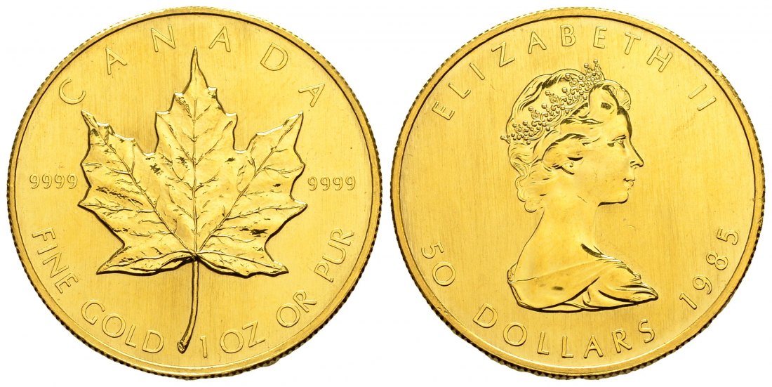 PEUS 2816 Kanada 31,1 g Feingold. Maple Leaf 50 Dollars GOLD Maple Leaf Unze 1985 Kl. Kratzer, Vorzüglich +