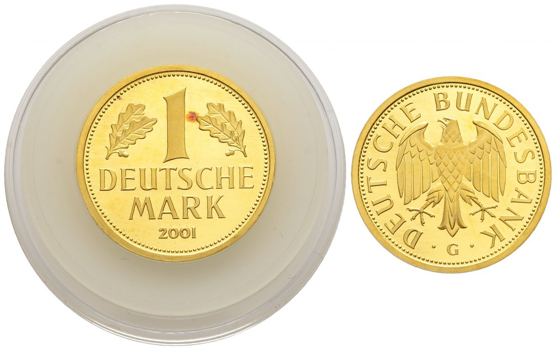 PEUS 2817 BRD 12 g Feingold. 1 Mark GOLD 2001 G Karlsruhe Roter Fleck, Stempelglanz (Kapsel)