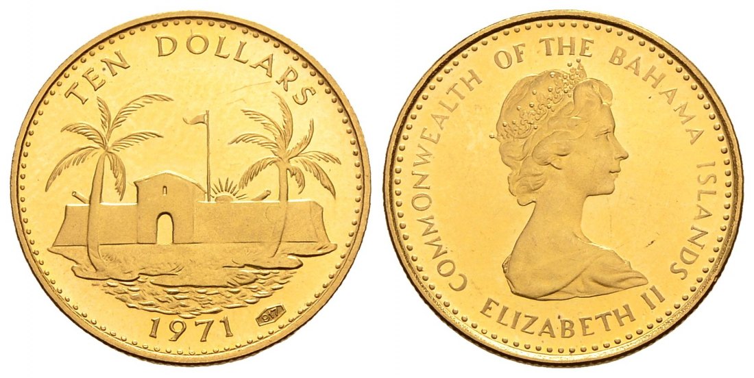 PEUS 2820 Bahamas 3,66 g Feingold. Festung 10 Dollars GOLD 1971 Uncirculated