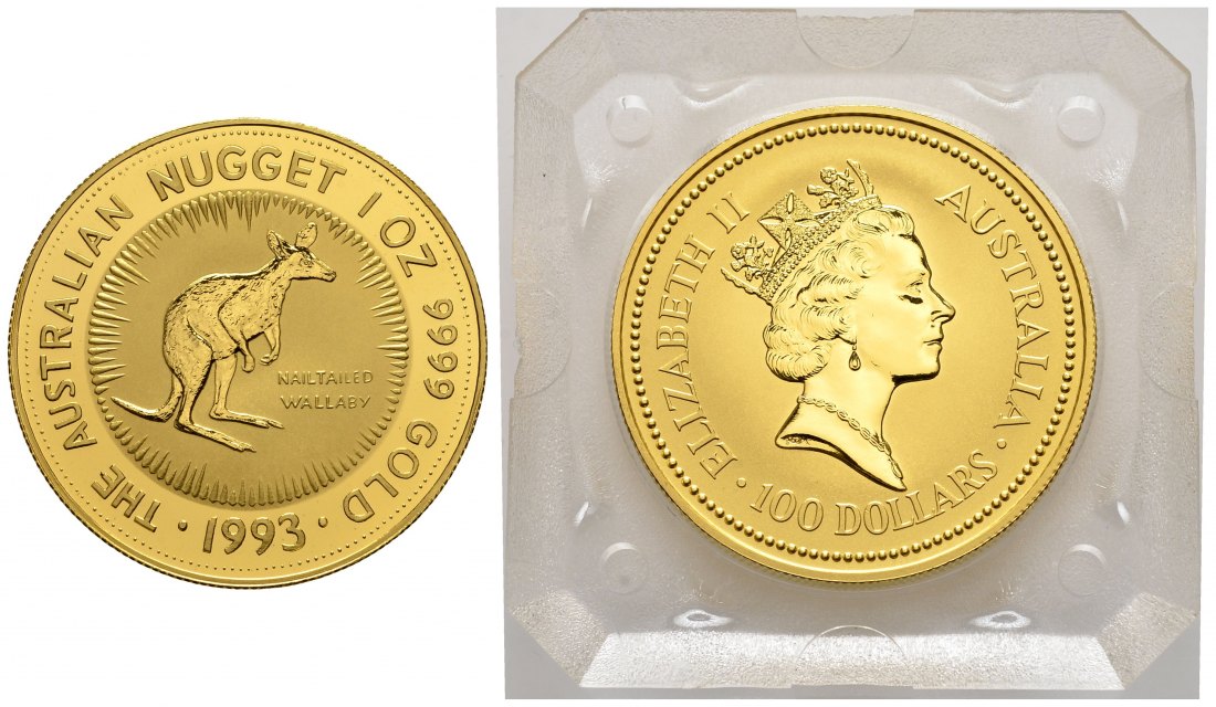 PEUS 2766 Australien 31,1 g Feingold. Nagelkänguru 100 Dollars GOLD Unze 1993 Uncirculated (Originalkapsel)