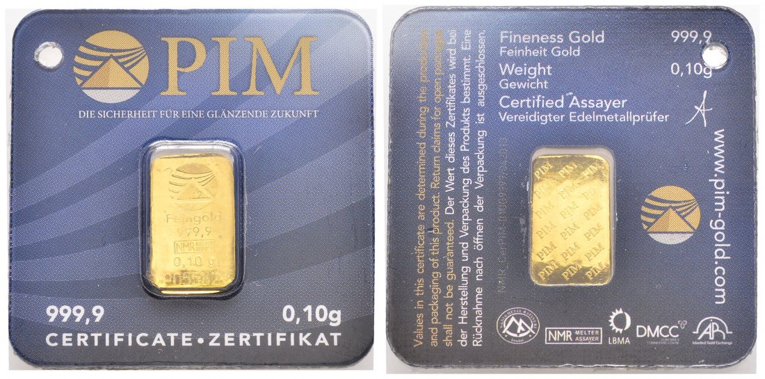 PEUS 2769 BRD, Heusenstamm 0,1 g Feingold. PIM Gold GmbH Barren GOLD 0,1 g o.J. Uncirculated (eingeschweißt)