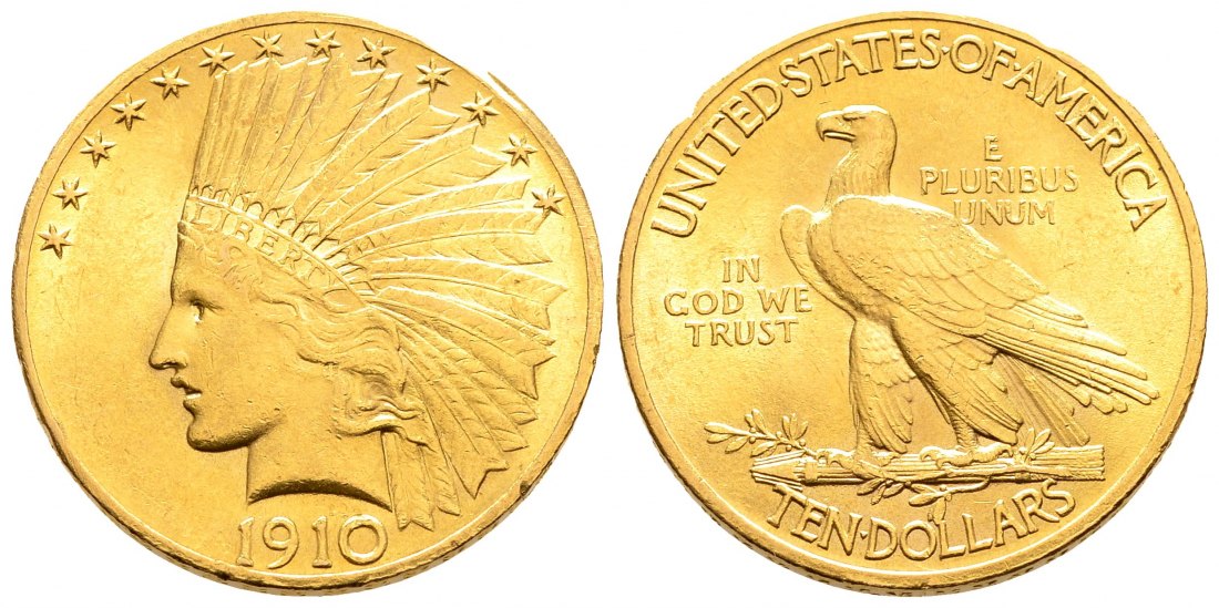 PEUS 2771 USA 15,05 Feingold. Indian Head 10 Dollars GOLD 1910 Kl. Randfehler, Sehr schön +