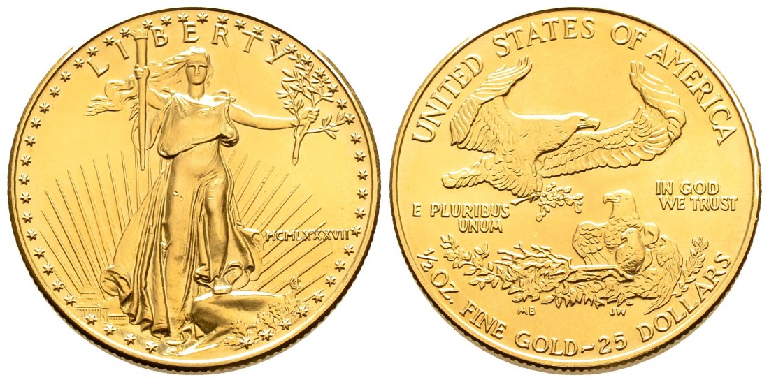 PEUS 2772 USA 15,55 g Feingold. 25 Dollars GOLD 1/2 Unze 1987 Kl. Kratzer, fast Stempelglanz