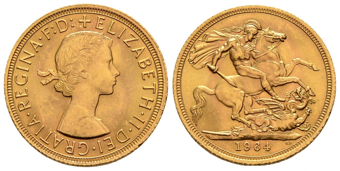 PEUS 2822 Grossbritannien 7,32 g Feingold. Elizabeth II. (1952 - heute) Sovereign GOLD 1964 Kl. Kratzer, vorzüglich