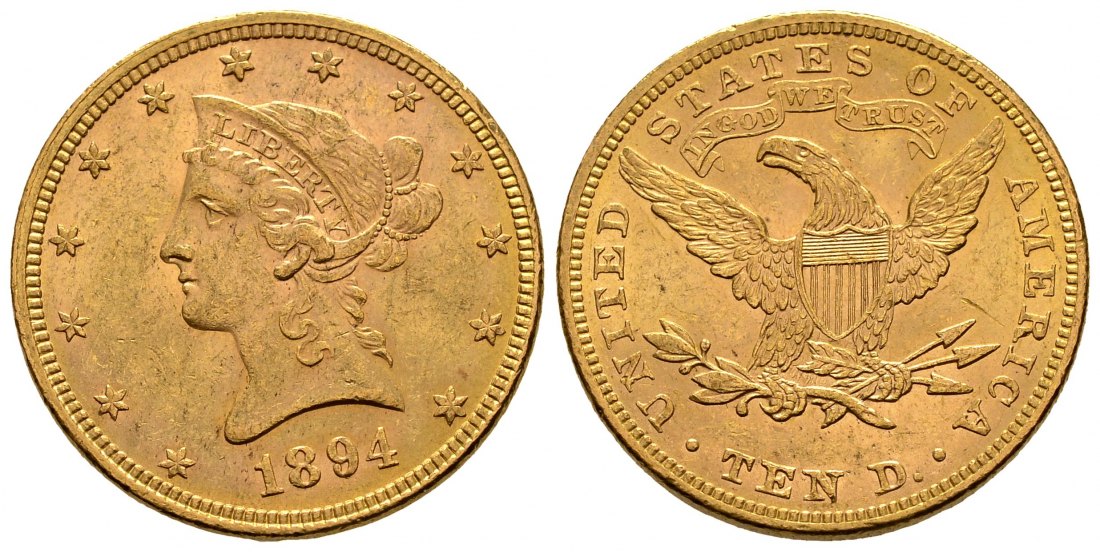 PEUS 2823 USA 15,05 g Feingold. Coronet Head 10 Dollars GOLD 1894 Sehr schön