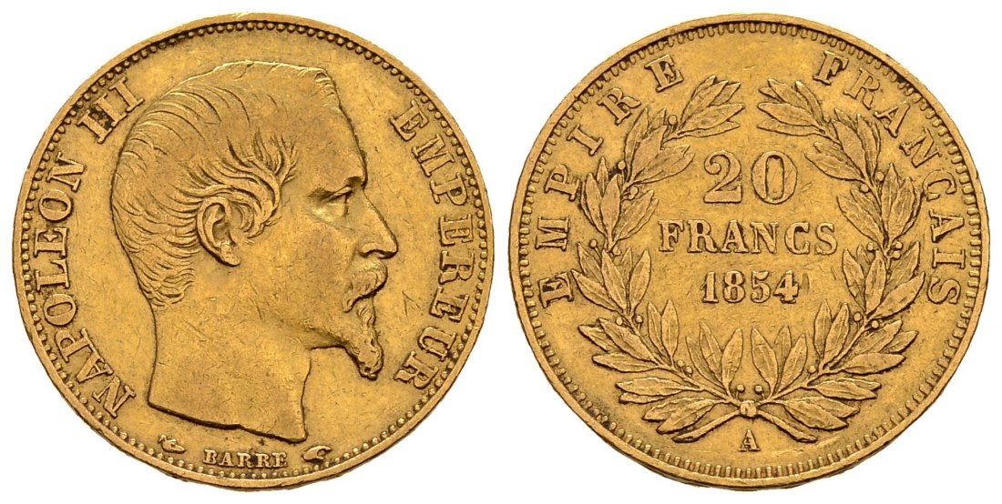 PEUS 2824 Frankreich 5,81 g Feingold. Napoleon III. (1852-1870) 20 Francs GOLD 1854 A Sehr schön