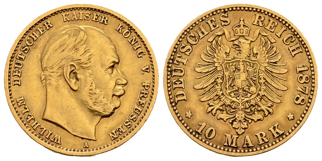 PEUS 2826 Kaiserreich - Preußen 3,58 g Feingold. Wilhelm I. (1861 - 1888) 10 Mark GOLD 1878 A Sehr schön