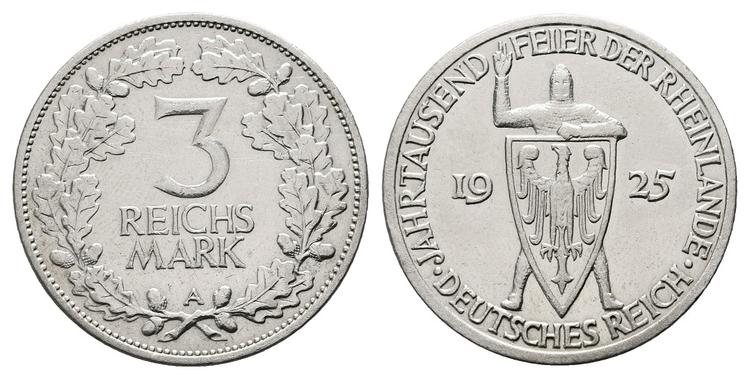  Linnartz Weimarer Republik 3 Mark 1925 A Rheinlande vz-   