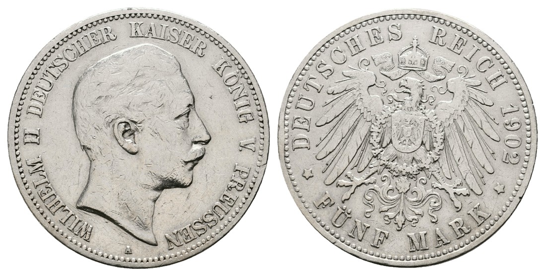  Linnartz KAISERREICH Preussen Wilhelm II. 5 Mark 1902 Rdf. ss   