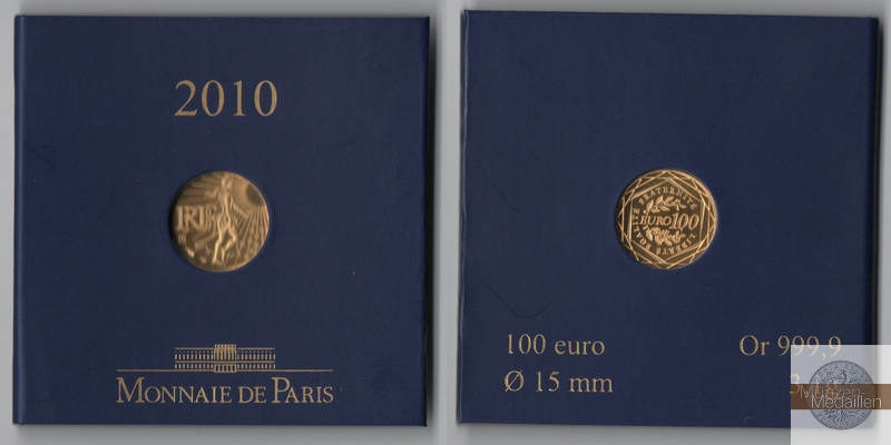 Frankreich  100 Euro  2010 MM-Frankfurt Feingold: 3,1g   