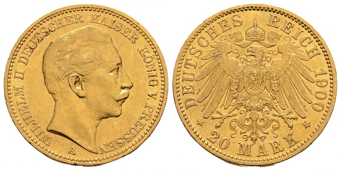 PEUS 2828 Preußen - Kaiserreich 7,16 g Feingold. Wilhelm II.(1888 - 1918) 20 Mark GOLD 1900 A Sehr schön