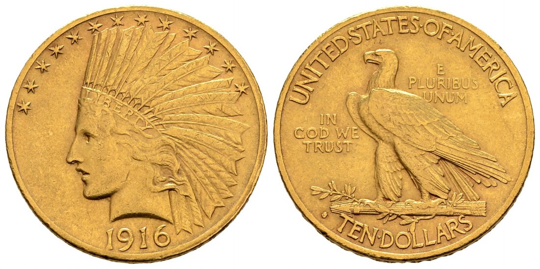 PEUS 2842 USA 15,05 Feingold. Indian Head 10 Dollars GOLD 1916 Sehr schön