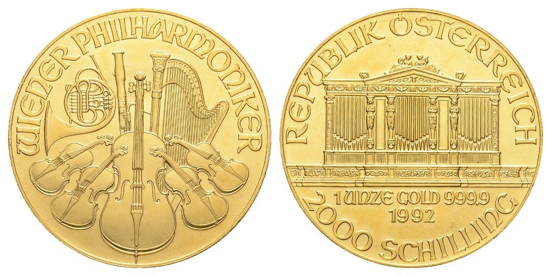  Linnartz Österreich 2.000 Schilling 1992 Philharmoniker, Feinunze/GOLD Stgl Gewicht: 31,10g/999er   