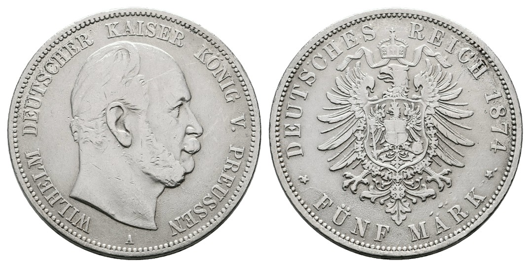  Linnartz KAISERREICH Preussen Wilhelm I. 5 Mark 1874 A ss   