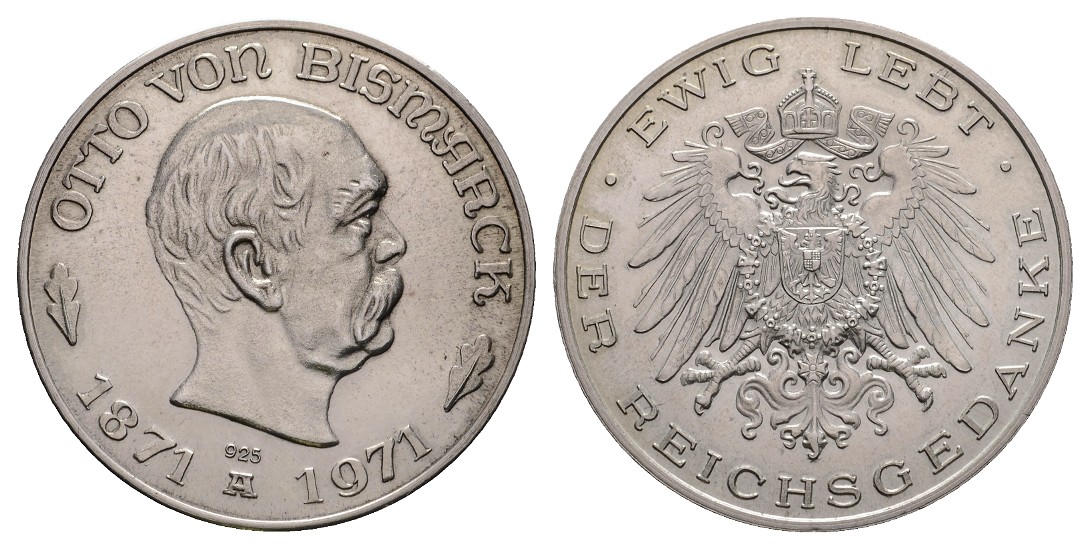  Linnartz Otto von Bismarck Silbermedaille 1971 Gewicht: 20,0g/925er, 35,10 mm, v-st   