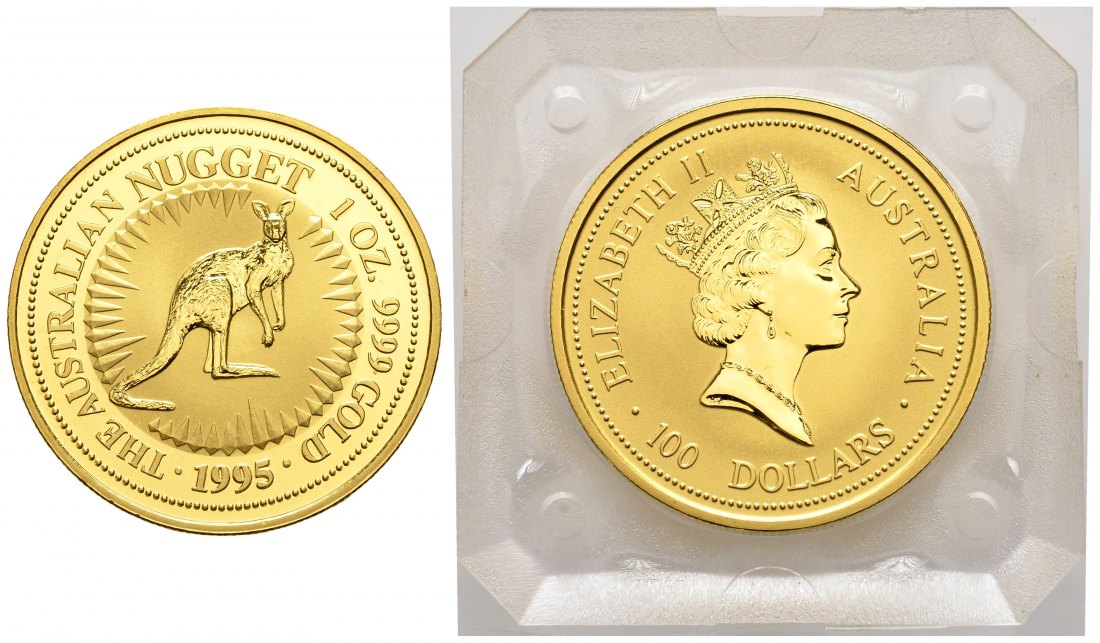 PEUS 2847 Australien 31,1 g Feingold. Känguru nach rechts 100 Dollars GOLD Unze 1995 Uncirculated (Originalkapsel)