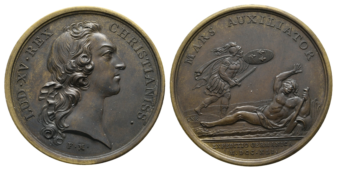  Frankreich, Lud XV Rex Christianiss, Bronzemedaille 1741; 27,83 g, Ø 41 mm   