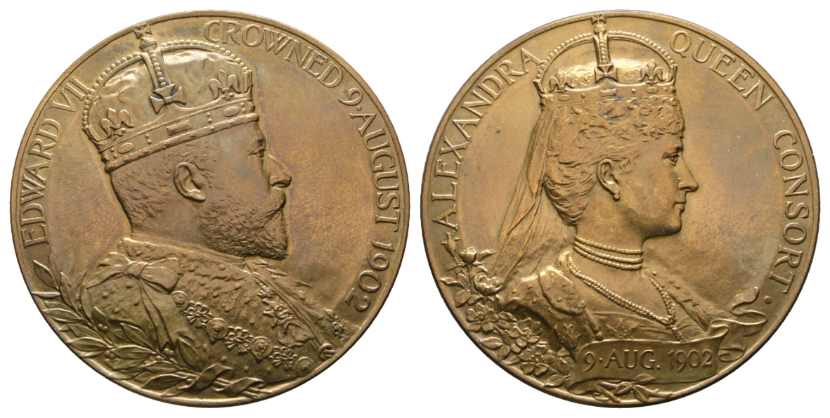  British Medals EDWARD VII CROWNED 9. AUGUST 1902 / ALEXANDRA QUEEN CONSORT Bronze 81,52 g, Ø 55.6 mm   