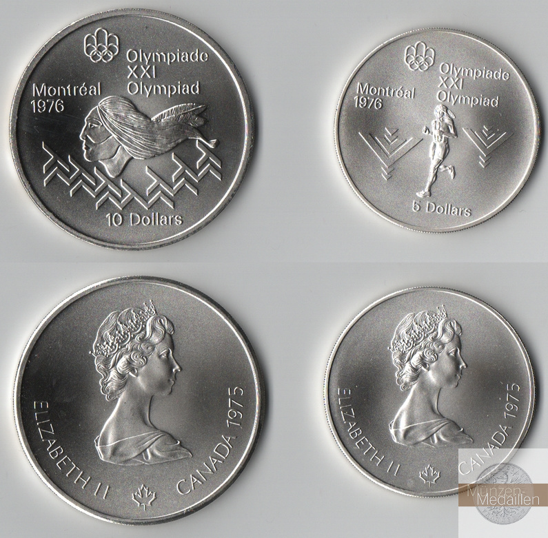  Kanada 5 und 10 Dollar 1976 Montreal Olympics   FM-Frankfurt  Feinsilber: 67,44g   