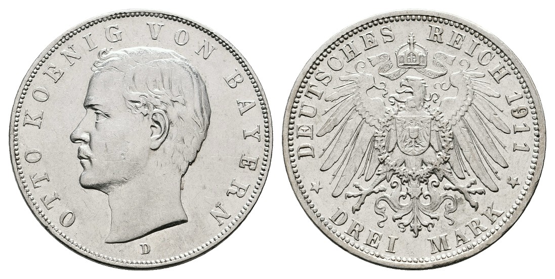  Linnartz KAISERREICH Bayern Otto 3 Mark 1911 D ss   