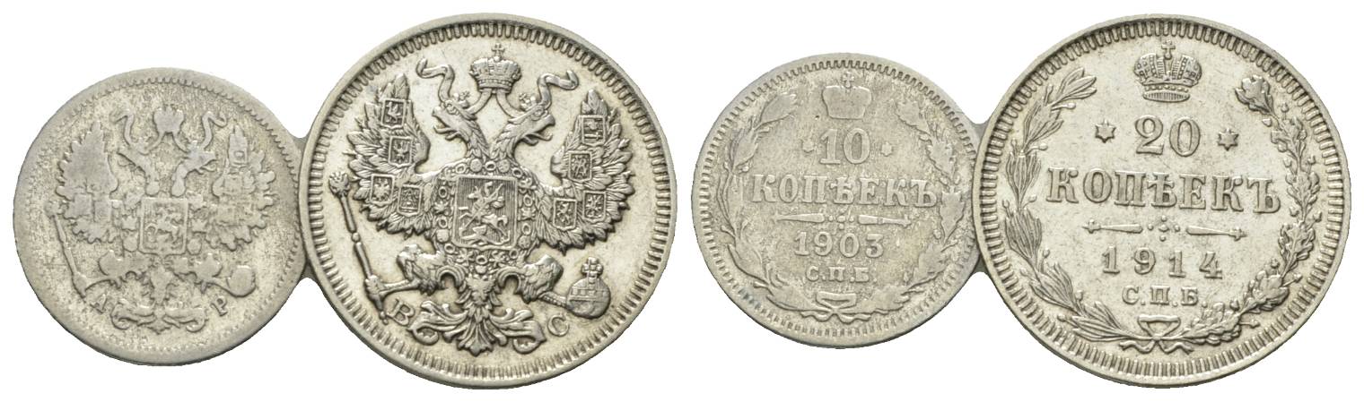  Russland, 2 Kleinmünzen 1903/1914   